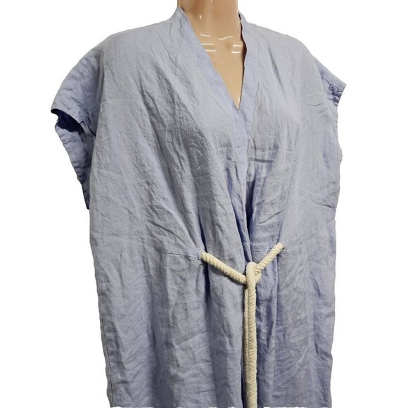 Vakko Mare Turkish Caftan Dress Women Size S Blue Linen - Picture 3 of 14